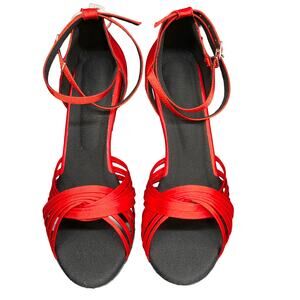 Dance And Sway Red Latin Salsa Heels 3.2” Flared Size 9.5 NWT